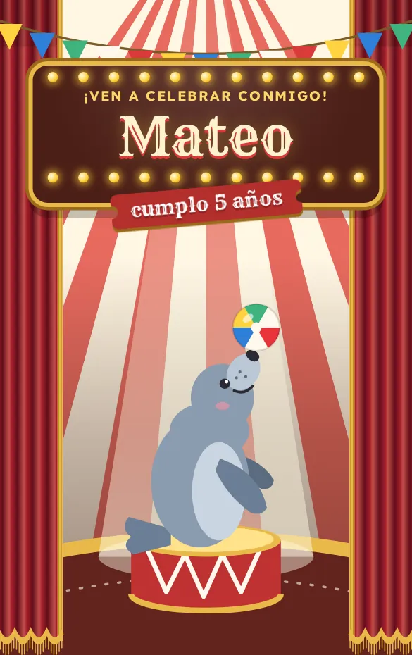 Invitación digital Circo para cumpleaños infantil