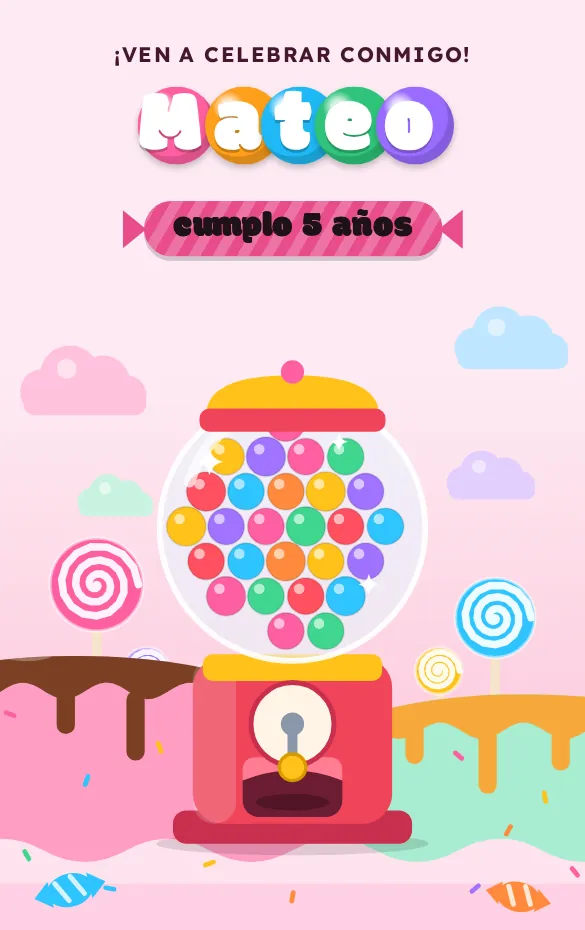 Invitación digital Dulcelandia para cumpleaños infantil