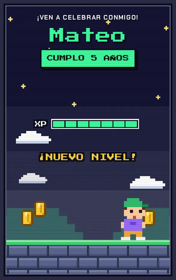 Invitación digital Gamer pixel para cumpleaños infantil
