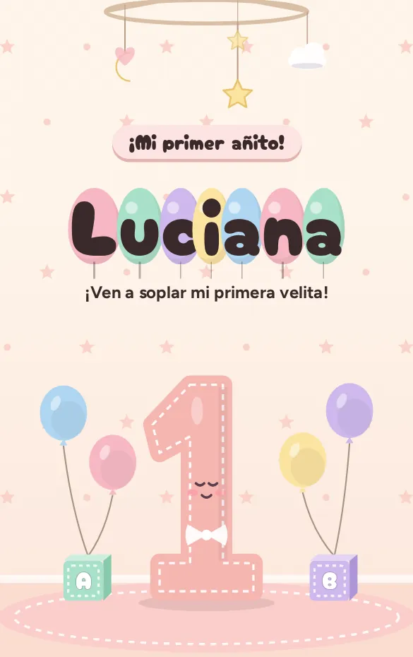 Invitación digital Globos pastel para primer añito