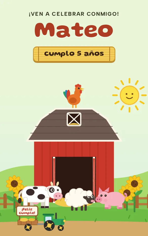 Invitación digital La granja para cumpleaños infantil