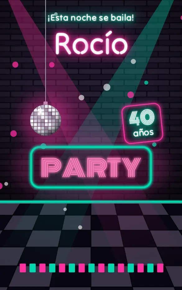 Invitación digital Neón y fiesta para cumpleaños adulto