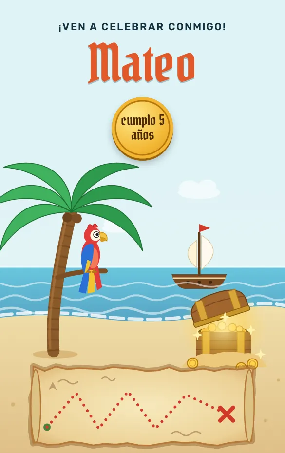 Invitación digital Piratas para cumpleaños infantil