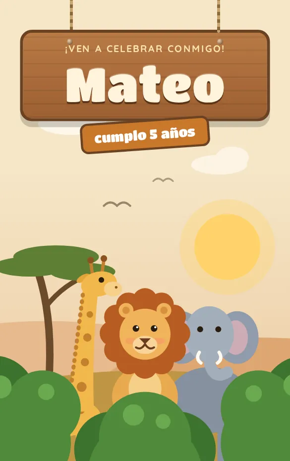 Invitación digital Safari para cumpleaños infantil