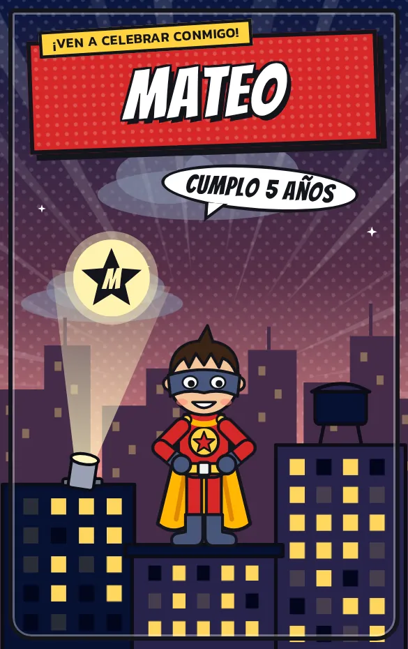 Invitación digital Superhéroe para cumpleaños infantil