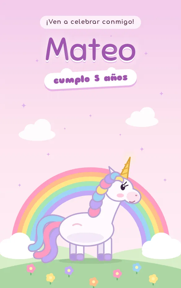 Invitación digital Unicornio para cumpleaños infantil